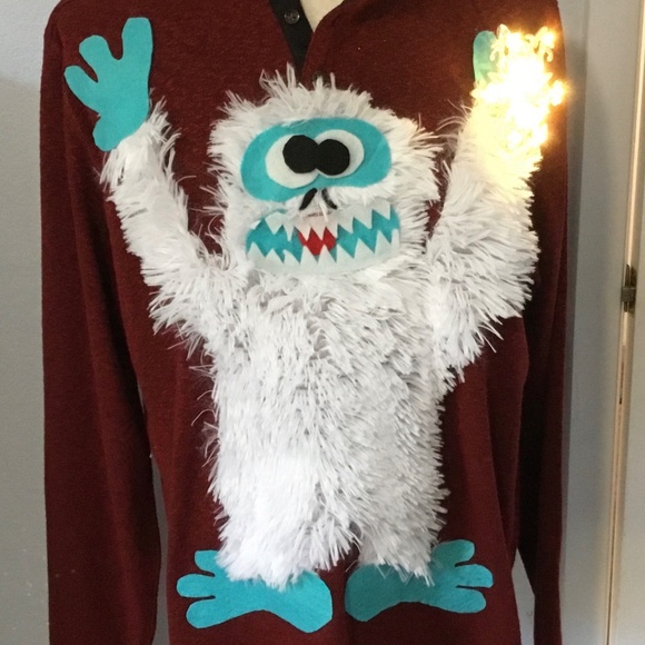 Ugly Christmas Sweater Abominable Snowman, Yeti, Lights Up! Men XL - Picture 4 of 9